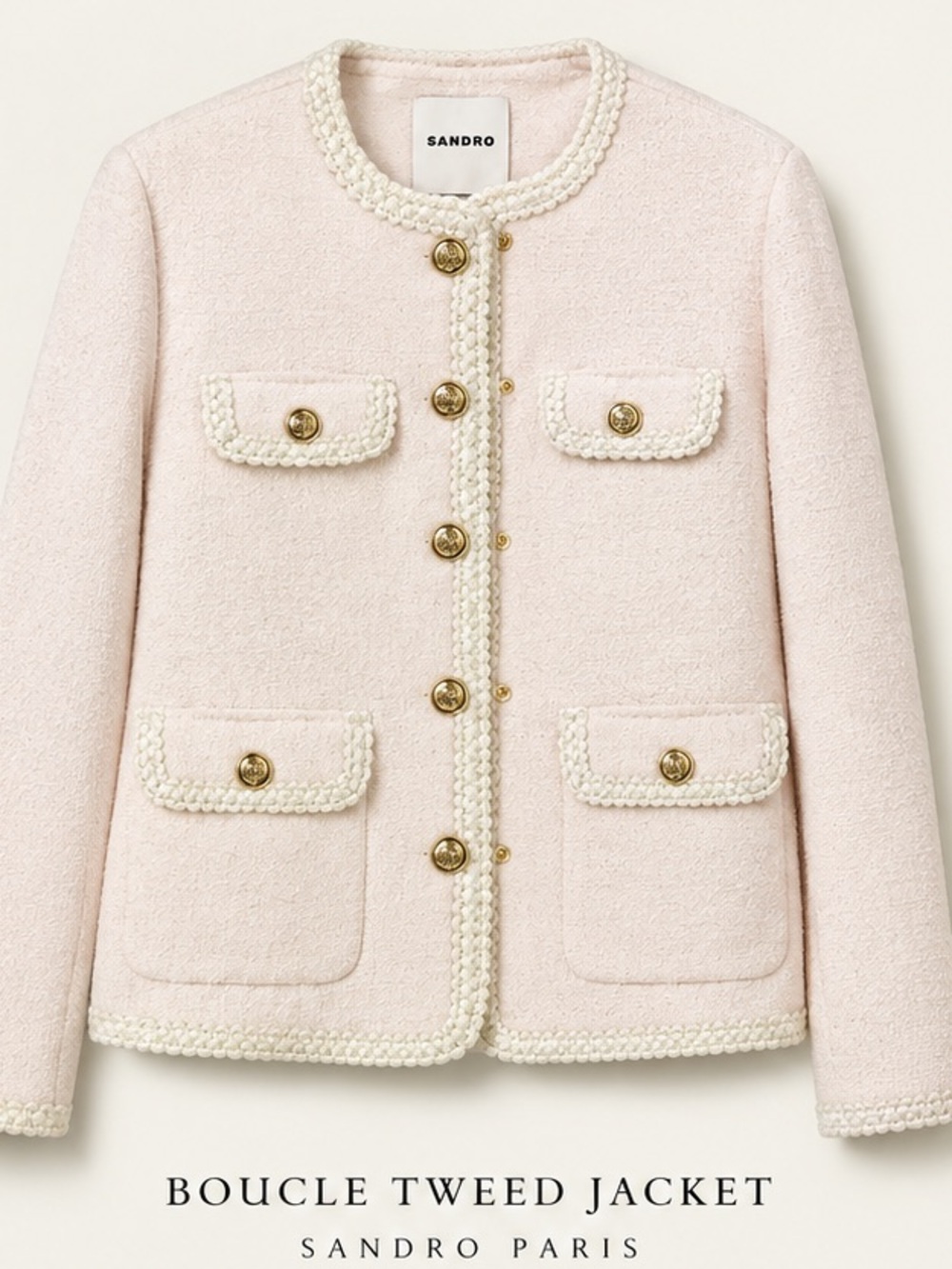 Sandro Boucle Tweed Jacket in Blush Pink